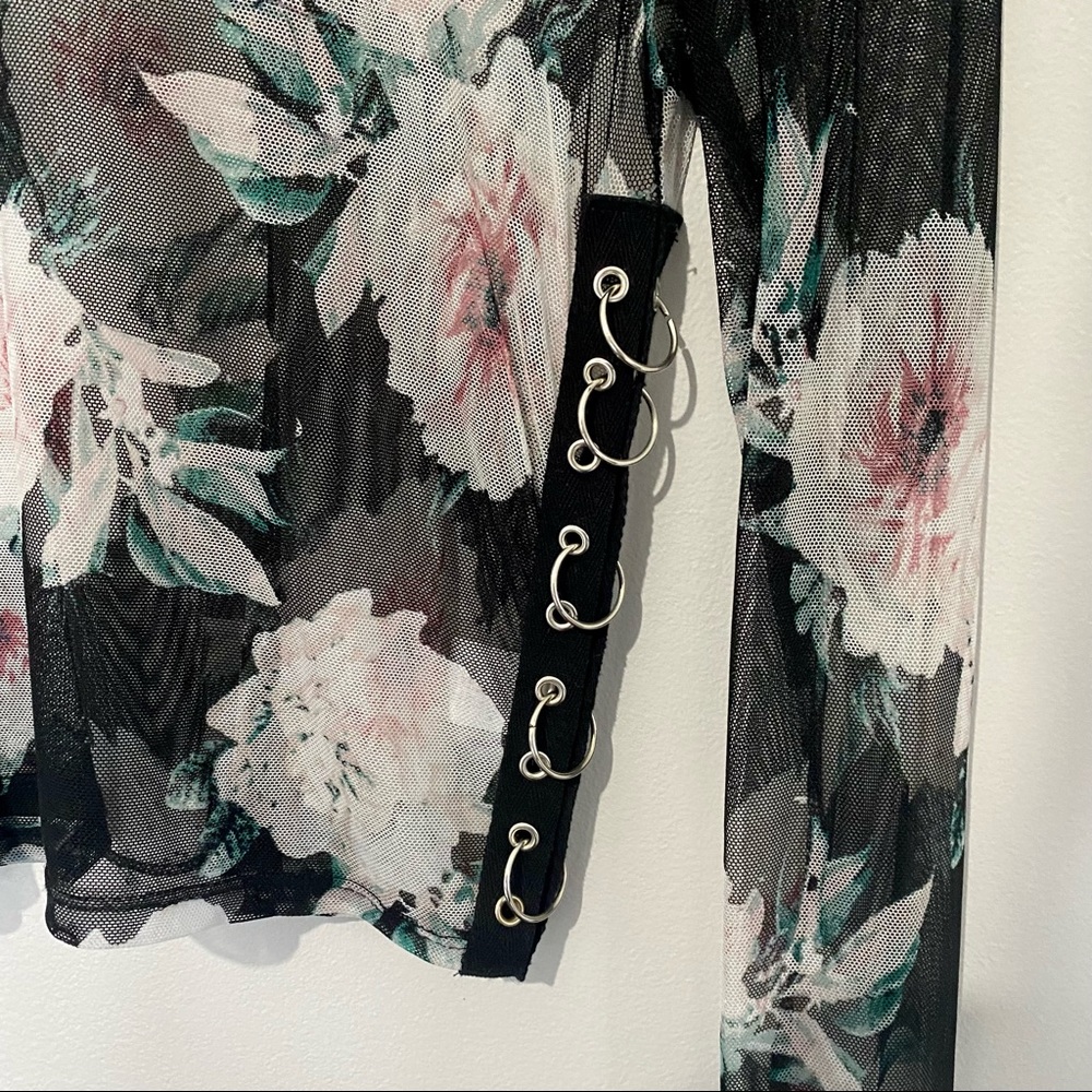 Charlotte Russe Sheer Floral Cropped Long Sleeve
